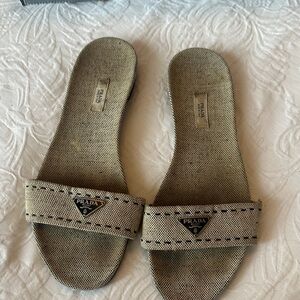 Prada Women's Textured Tan Slide Sandals